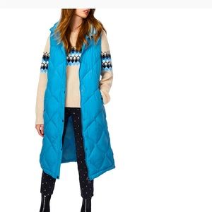 Bernardo Long Hooded Blue Vest, Womens